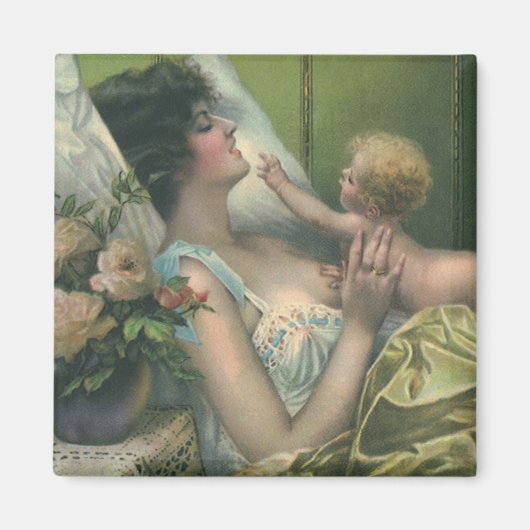 ヴィンテージ母の日、母とビクトリアンベビー マグネット (正面)