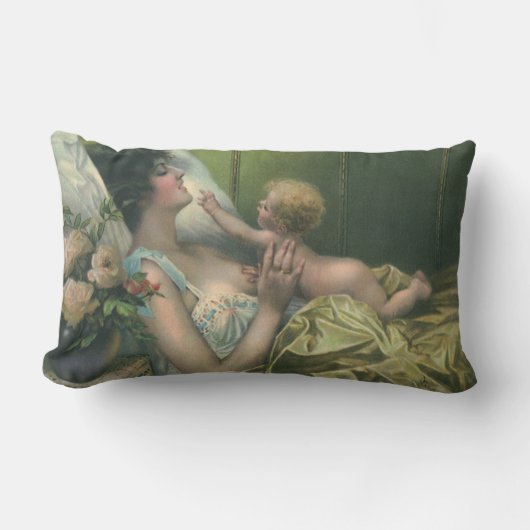 ヴィンテージ母の日、母とビクトリアンベビー ランバークッション (正面)