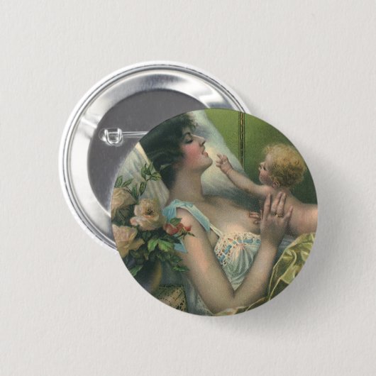 ヴィンテージ母の日、母とビクトリアンベビー 缶バッジ (正面&裏面)