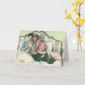 ヴィンテージ母の日，読ベッドの子供のカード カード (黄色い花)