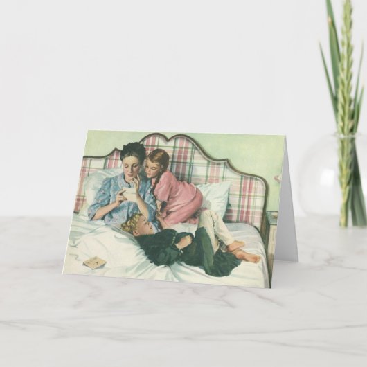 ヴィンテージ母の日，読ベッドの子供のカード カード (正面)