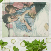 ヴィンテージ母の日,読ベッドの子供のカード キッチンタオル (折り畳み)