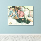 ヴィンテージ母の日，読ベッドの子供のカード キャンバスプリント (インサイチュ (ウッドフロア))