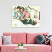 ヴィンテージ母の日，読ベッドの子供のカード キャンバスプリント (インサイチュ (リビング))