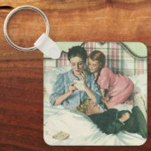ヴィンテージ母の日,読ベッドの子供のカード キーホルダー (正面)