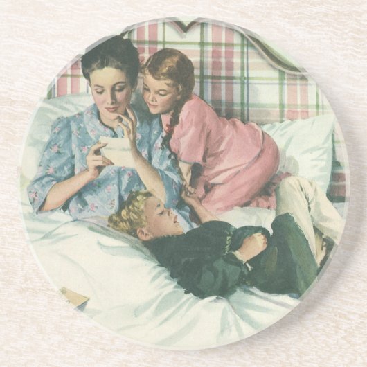 ヴィンテージ母の日，読ベッドの子供のカード コースター (正面)