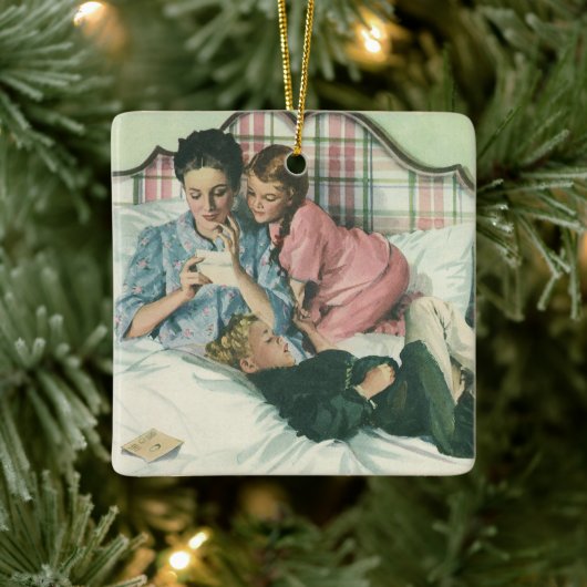 ヴィンテージ母の日,読ベッドの子供のカード セラミックオーナメント (ツリー)