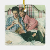ヴィンテージ母の日,読ベッドの子供のカード セラミックオーナメント (正面)