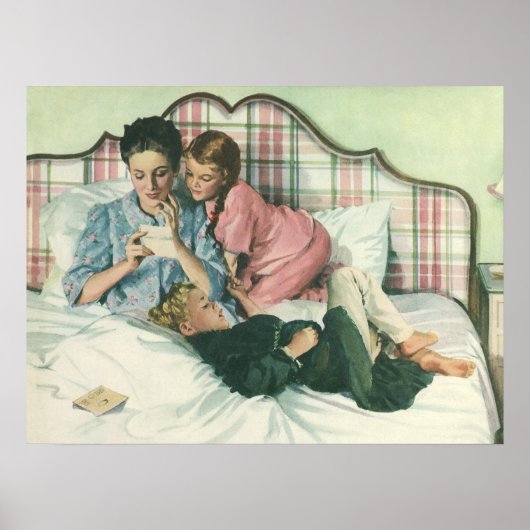 ヴィンテージ母の日,読ベッドの子供のカード ポスター (正面)