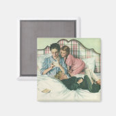ヴィンテージ母の日，読ベッドの子供のカード マグネット (正面/裏面)
