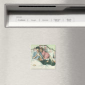 ヴィンテージ母の日，読ベッドの子供のカード マグネット (インサイチュ (食洗機))