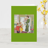 ヴィンテージ母はアイスクリームを子供へ持つ カード (黄色い花)