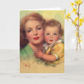 ヴィンテージ母子家庭ポートレート カード (黄色い花)