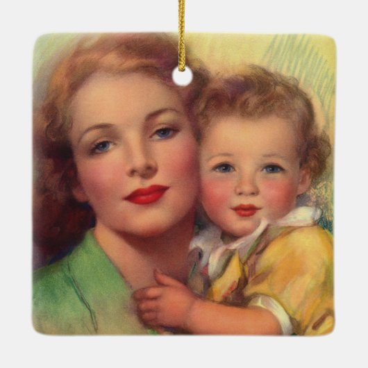 ヴィンテージ母子家庭ポートレート セラミックオーナメント (裏面)
