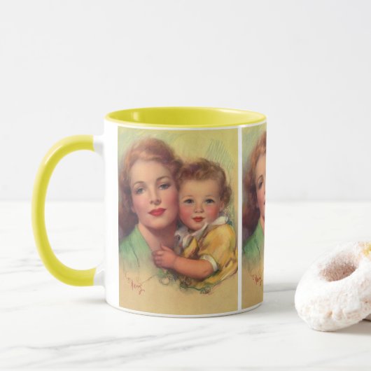 ヴィンテージ母子家庭ポートレート マグカップ (ドーナツ)