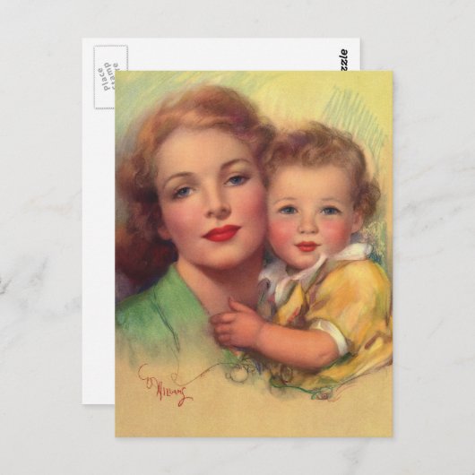 ヴィンテージ母子家族ポートレート ポストカード (正面/裏面)