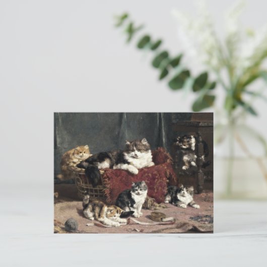 ヴィンテージ母猫と子猫よくはしゃぐたち ポストカード (スタンド正面)