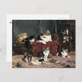 ヴィンテージ母猫と子猫よくはしゃぐたち ポストカード (正面/裏面)