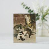 ヴィンテージ母猫と子猫 案内ポストカード (スタンド正面)