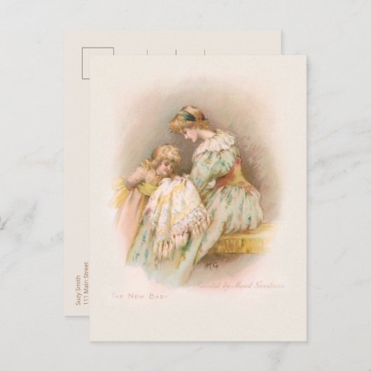 ヴィンテージ母、子供と新生児 シーズンポストカード (正面/裏面)