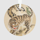 ヴィンテージ民画の松の木の下の虎 オーナメント (裏面)