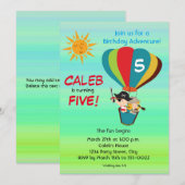 ヴィンテージ気球アドベンチャー子供の誕生日 招待状 (正面/裏面)