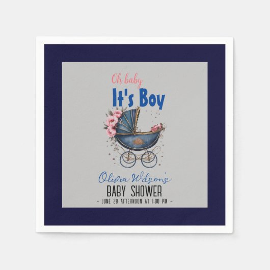 ヴィンテージ水の色pram男の子の赤ちゃんシャワー2 スタンダードカクテルナプキン (正面)