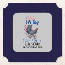 ヴィンテージ水の色pram男の子の赤ちゃんシャワー2 ペーパーコースター