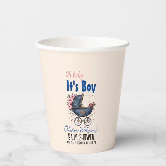 ヴィンテージ水の色pram男の子の赤ちゃんシャワー2 紙コップ (正面)