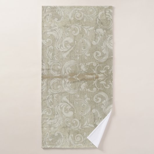 ヴィンテージ水モダン彩木目灰色スクロールダマスク バスタオル (バスタオル)