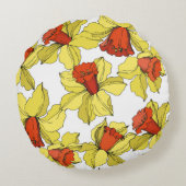 ヴィンテージ水仙フローラ植物花黄A ラウンドクッション (裏面)