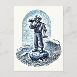 ヴィンテージ水兵が岩に立つ ポストカード
