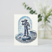 ヴィンテージ水兵が岩に立つ ポストカード (スタンド正面)