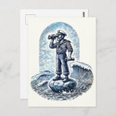 ヴィンテージ水兵が岩に立つ ポストカード (正面/裏面)