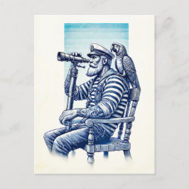 ヴィンテージ水夫と双眼鏡とオウム ポストカード