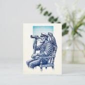 ヴィンテージ水夫と双眼鏡とオウム ポストカード (スタンド正面)