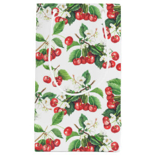 ヴィンテージ水彩さくらんぼフローラルパターン スモールペーパーバッグ