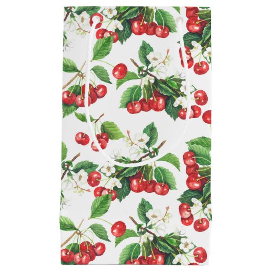 ヴィンテージ水彩さくらんぼフローラルパターン スモールペーパーバッグ (正面)