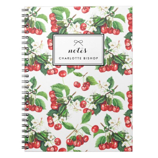 ヴィンテージ水彩さくらんぼフローラルパターン ノートブック (正面)