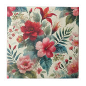 ヴィンテージ水彩さくらんぼ赤ピンクグリーンフローラ タイル (正面)