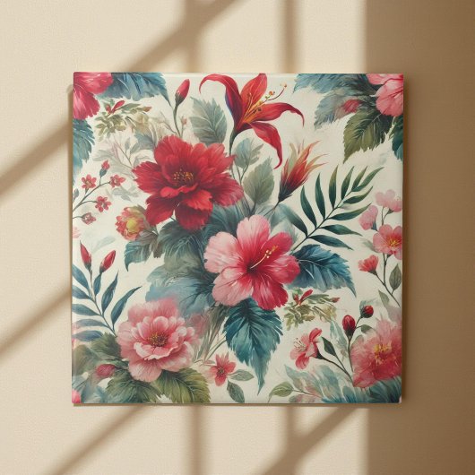 ヴィンテージ水彩さくらんぼ赤ピンクグリーンフローラ タイル