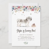 ヴィンテージ水彩のシーズー犬の誕生日 招待状 (正面)