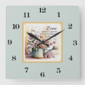 ヴィンテージ水彩の花と引用文 スクエア壁時計 (正面)