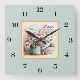 ヴィンテージ水彩の花と引用文 スクエア壁時計