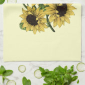 ヴィンテージ水彩ひまわりデザイン キッチンタオル (折り畳み)