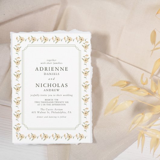 ヴィンテージ水彩イエローフローラ結婚ズ 招待状