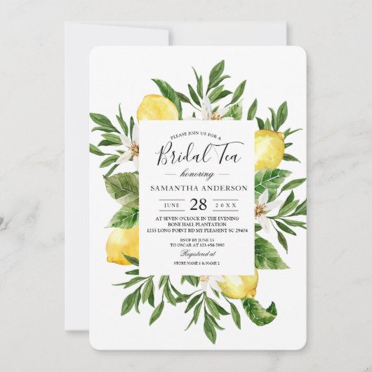 ヴィンテージ水彩イエローレモン&リーフフレーム 招待状 (正面)