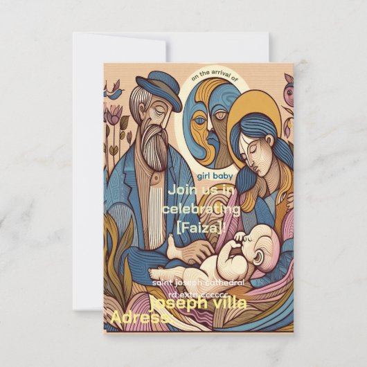 ヴィンテージ水彩イラストの女の子シャワー 招待状 (正面)