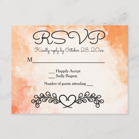 ヴィンテージ水彩オレンジ結婚のハートフローラ ポストカード (正面)