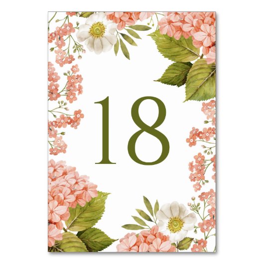 ヴィンテージ水彩オレンジ色のハイドランジアのウェディング テーブルナンバー (裏面)